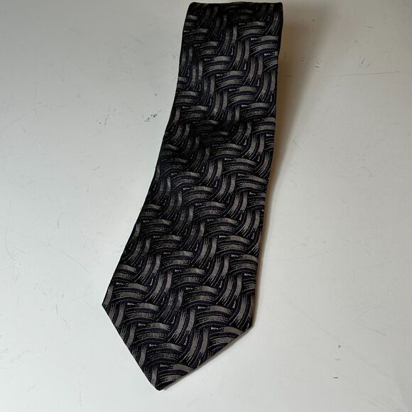Polo Ralph Lauren NWT Purple Gray Basket Weave Print 100% Silk Long Tie - Picture 3 of 9